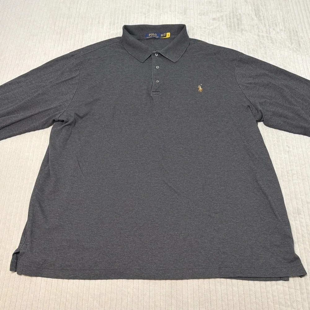 Polo Ralph Lauren Mens 2XL Henley Charcoal Long Sleeve Shirt Flesh Pony